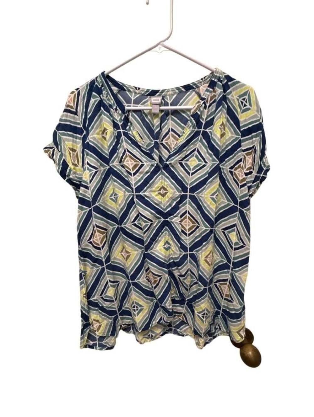 JCPenney Multi-Color V-Neck Pullover Short Sleeve Geometric Blouse Size XL